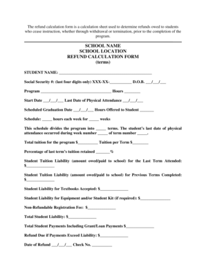 Student Refund Calculation Form