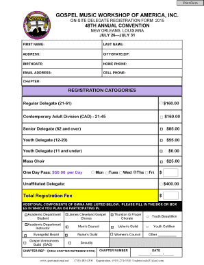 Gospel Music Workshop of America Delegate Registration Form
