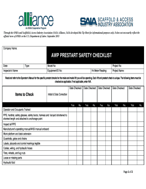 AWP Prestart Safety Checklist