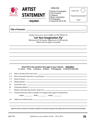 Utah PTA Reflections Art Submission Form
