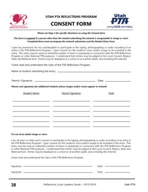 Utah PTA Reflections Program Consent Form