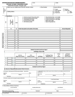 Unit & Family Readiness Funds Expenditure Request/Reimbursement