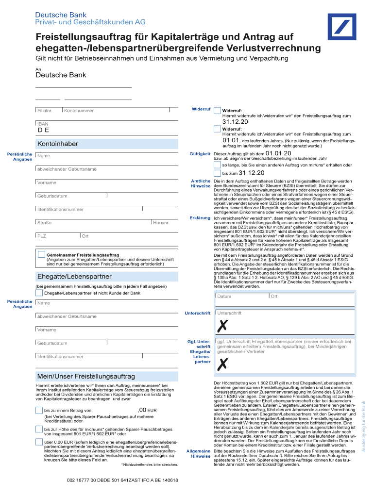 Antrag Auf Deutsche Staatsbürgerschaft Pdf Ausfüllbar Online Freistellungsauftrag fr Kapitalertrge und Antrag