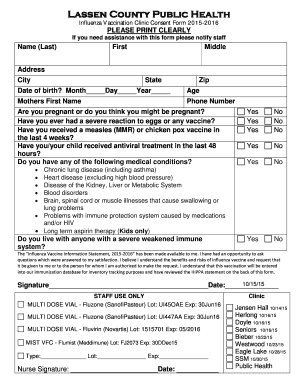 Lassen County Influenza Vaccination Consent Form