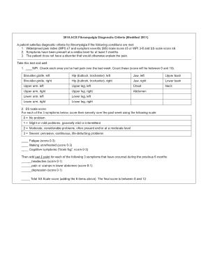 2011 Fibromyalgia Diagnostic Criteria Form