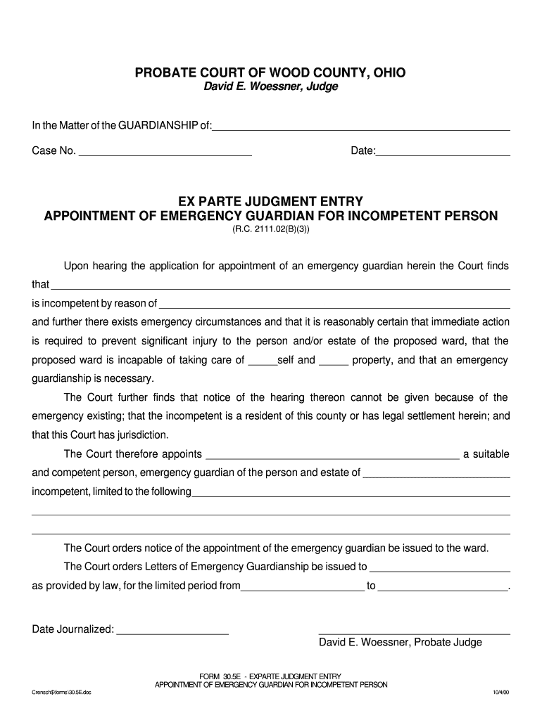 Fillable Online probatecourt co wood oh 305 E Wood County Government