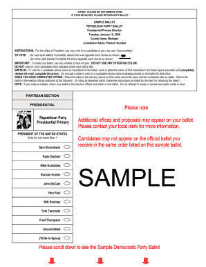 Michigan Presidential Primary Sample Ballot