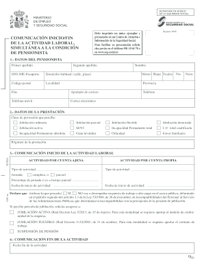 Formulario de comunicación de inicio/fin de la actividad laboral, simultánea a la condición de pensionista