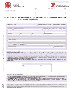 Formulario de solicitud de incorporación de código de cuenta de cotización
