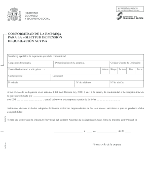 Formulario de Conformidad de la Empresa para la Solicitud de Pensión de Jubilación Activa