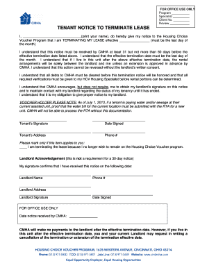 Tenant Notice to Terminate Lease