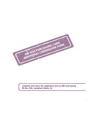 AIB Visa Purchasing Card Additional Cardholder Form