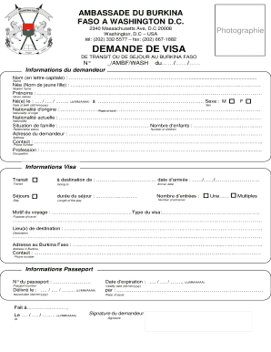 DEMANDE DE VISA DE TRANSIT OU DE SEJOUR AU BURKINA FASO