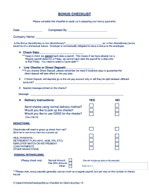 Bonus Payment Checklist