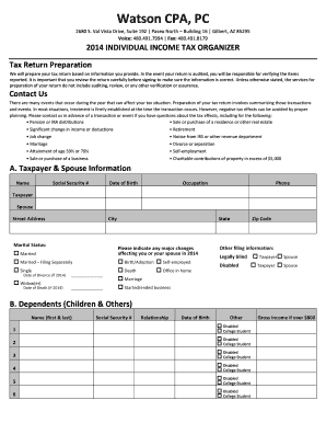 2014 Individual Income Tax Organizer