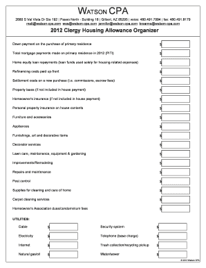 2012 Clergy Housing Allowance Organizer
