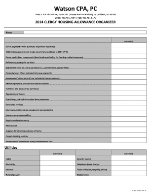 2014 Clergy Housing Allowance Organizer