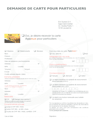DEMANDE DE CARTE POUR PARTICULIERS