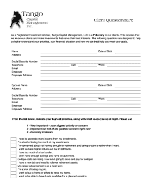 Tango Capital Management Client Questionnaire