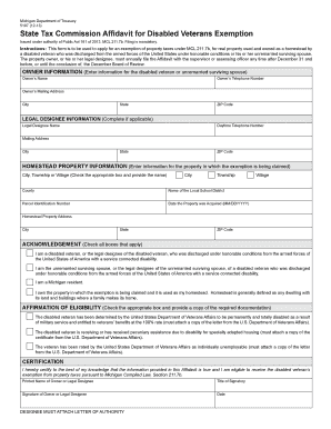 Michigan Disabled Veterans Property Tax Exemption Affidavit
