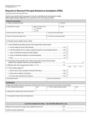 Michigan Principal Residence Exemption Rescission Form
