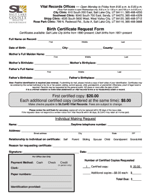 Utah Birth Certificate Request Form