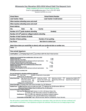 Minnesota Zoo Education Field Trip Request Form