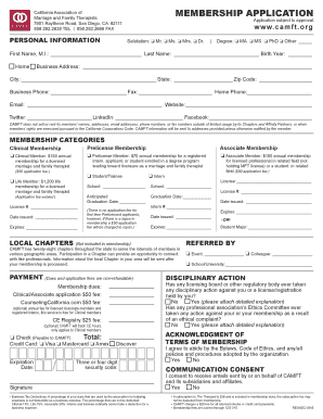 California Association of Marriage and Family Therapists Membership Application