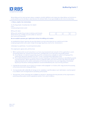 Royal Bank of Scotland Authority Form 7