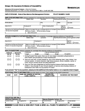 Group Life Insurance Evidence of Insurability