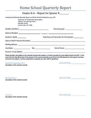 Home School Quarterly Report