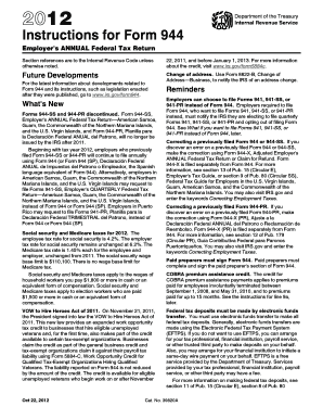 2012 Instructions for Form 944. Instructions for Form 944, Employer's ANNUAL Federal Tax Return - irs