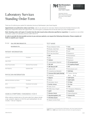 Laboratory Services Standing Order Form