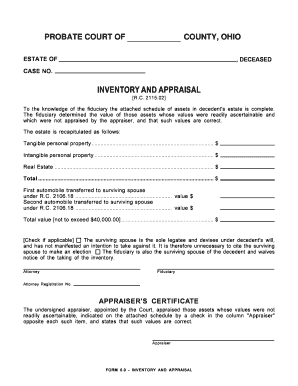 Ohio Probate Court Deceased Estate Form