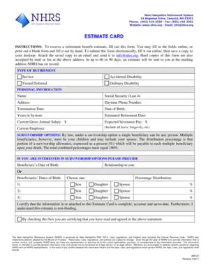 New Hampshire Retirement Benefit Estimate Card
