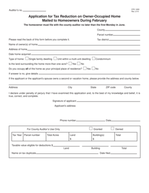 Ohio Owner-Occupied Home Tax Reduction Application