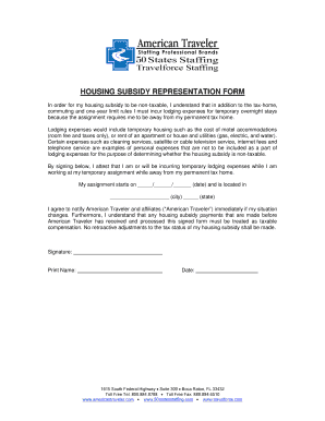 Housing Subsidy Representation Form