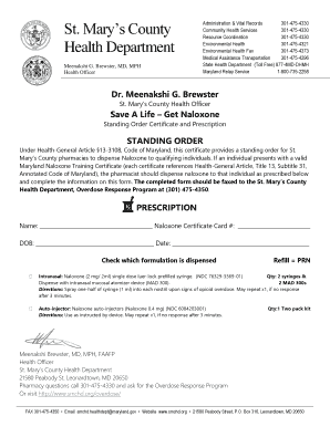 Maryland Naloxone Standing Order Certificate
