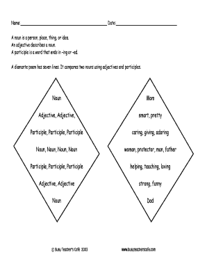 Diamante Poem Template