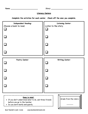 Literacy Centers Activity Sheet
