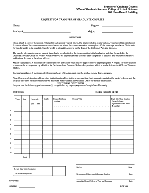 Request for Transfer of Graduate Courses