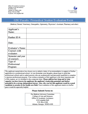 Premedical Student Evaluation Form