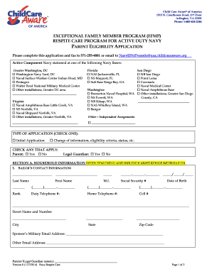 Navy Respite Care Eligibility Application
