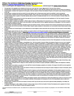 Military Fee Assistance Child Care Provider Agreement Form