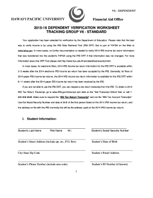 2015-16 Dependent Verification Worksheet