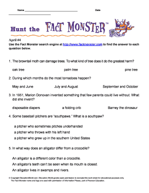 Fact Monster Worksheet