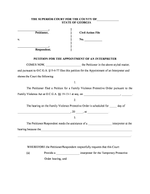 Georgia Petition for Interpreter Appointment