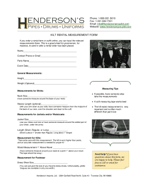 Kilt Rental Measurement Form