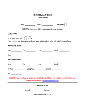 Holyoke Community College Change Data Form