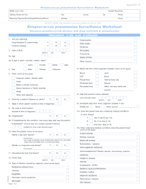 Streptococcus pneumoniae Surveillance Worksheet
